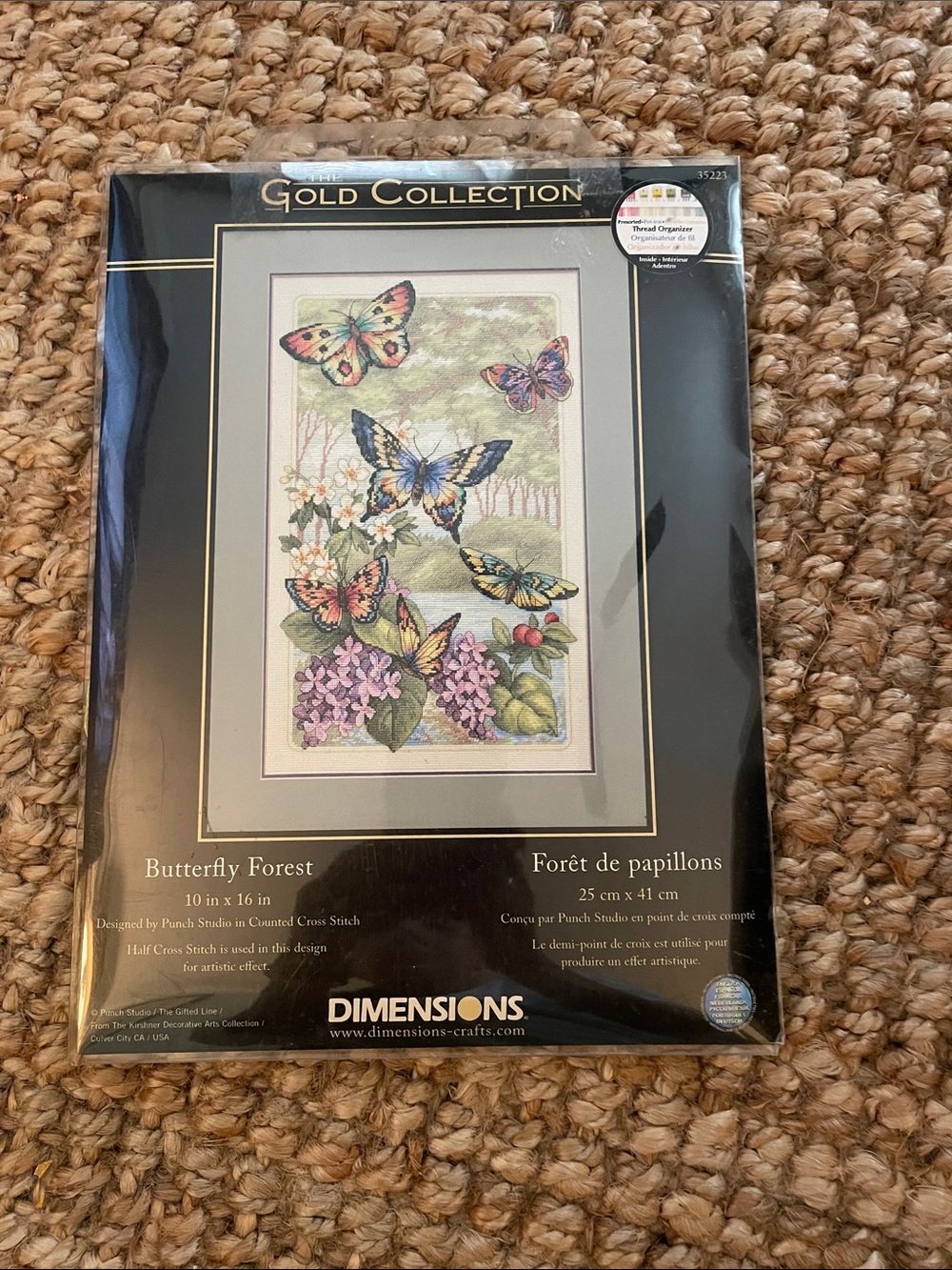 Punch Studio Butterfly Forest Black and Gold Cross Stitch Kit Packaging